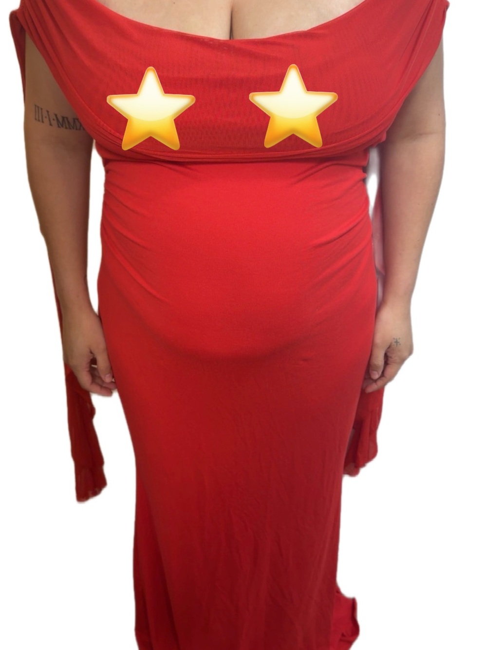 Red Off Shoulder Floor Length Dress 2XL
